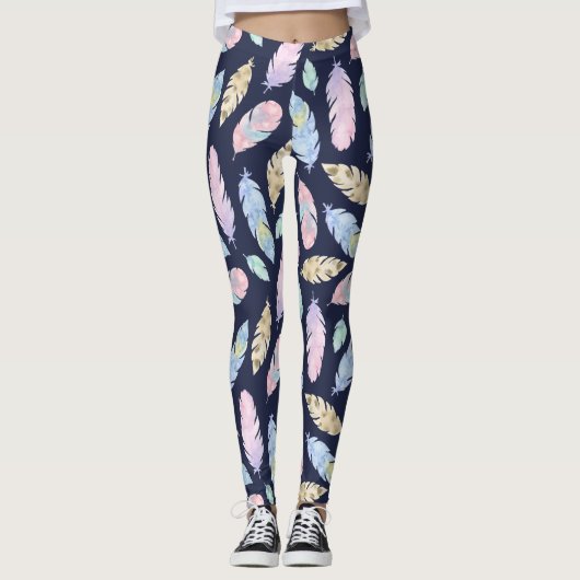 Boho Pastel Veren Broek Leggings (Voorkant)