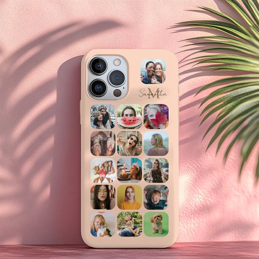 Boho Pastel Vrede 16 Foto Collage & Monogram iPhone Hoesje