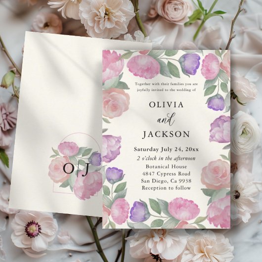Boho Pastel Waterverf Bloemen Bruiloft Kaart