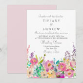 Boho Pastel Waterverf Floral Wedding Kaart (Voorkant / Achterkant)