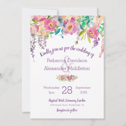 Boho Pastel Waterverf Floral Wedding Kaart (Voorkant)