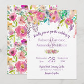 Boho Pastel Waterverf Floral Wedding Kaart (Voorkant / Achterkant)