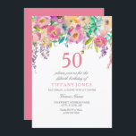 Boho Pastel Waterverf Flowers 50th Birthday Party Kaart<br><div class="desc">Boho Pastel Waterverf Flowers 50th Birthday Party Uitnodiging prachtige elegante florale waterverf design Volledig  / gepersonaliseerd</div>