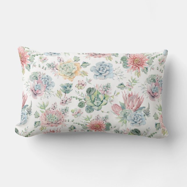 Boho Pastel Waterverf Succulenten Bloemenpatroon Kussen (Voorkant)