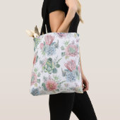 Boho Pastel Waterverf Succulenten Bloemenpatroon Tote Bag (Dichtbij)