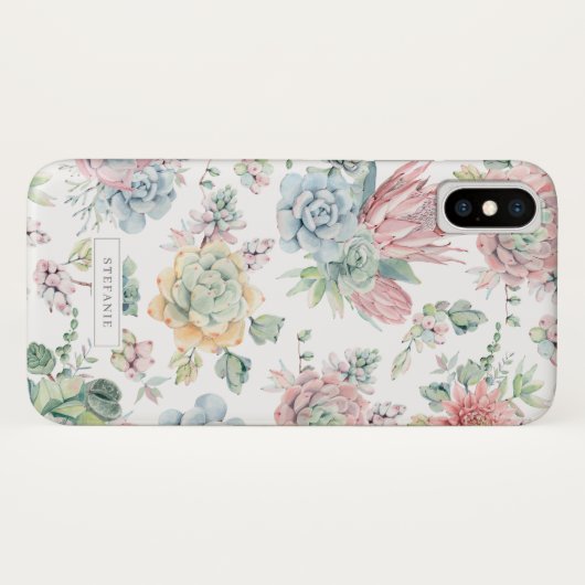 Boho Pastel Waterverf Succulenten Patroon Custom Case-Mate iPhone Case (Achterkant (horizontaal))