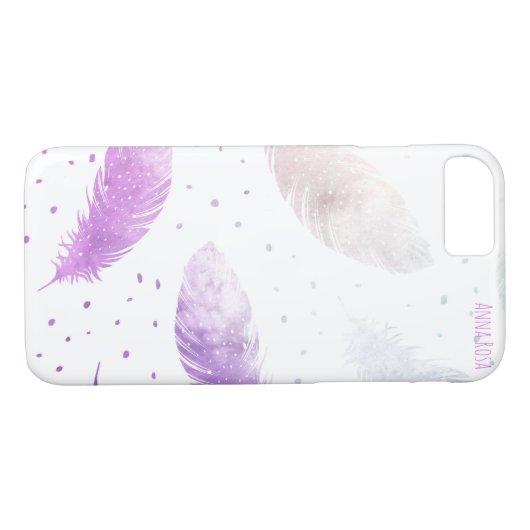 *~* Boho Pastel White & Lavender Feather Stippen Case-Mate iPhone Case (Achterkant (Horizontaal))