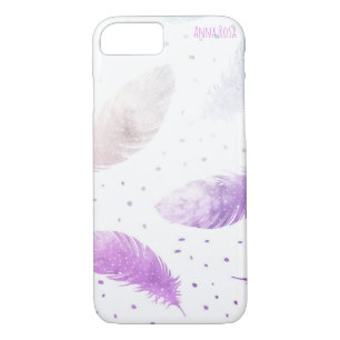 *~* Boho Pastel White & Lavender Feather Stippen iPhone 8/7 Hoesje