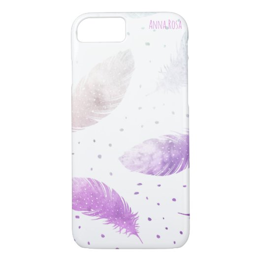 *~* Boho Pastel White & Lavender Feather Stippen Case-Mate iPhone Case (Achterkant)
