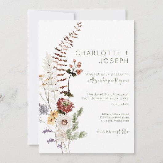 Boho Pastel Wildbloemen Modern Bloemen Bruiloft Kaart (Voorkant)