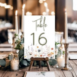 Boho Pastel Wildbloemen Modern Bloemen Bruiloft Kaart<br><div class="desc">Kondig uw bruiloft aan met een vleugje ingetogen elegantie. Onze waterverf trouwtafel kaartnummer beschikt over een delicaat boeket van wilde bloemen, met de hand geschilderd in zacht pastel tinten. Stel je een zacht assortiment voor van romig geel, bleek blauw, zacht roze, kalmerende lavendel en verfrissend groen, en leg de essentie...</div>