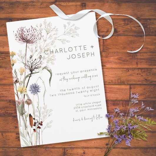 Boho Pastel Wildbloemen Modern Bloemen Bruiloft Kaart