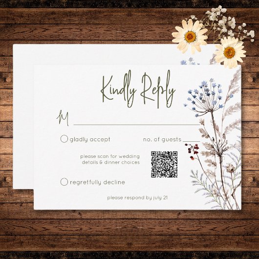 Boho Pastel Wildbloemen Modern Floral QR-code RSVP Kaartje