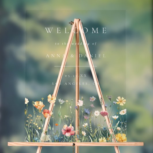 Boho Pastel Wilde Bloem Bruiloft Welkom Acryl Bord (Neutraal)