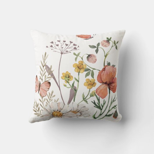 Boho Pastel Wilde Bloem Custom Koppel Namen Trouwe Kussen (Achterkant)