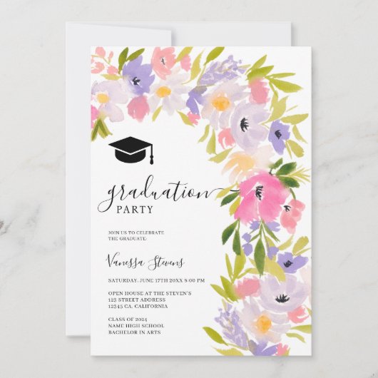 Boho pastel wilde bloemen voorjaar afstuderen kaart (Voorkant)