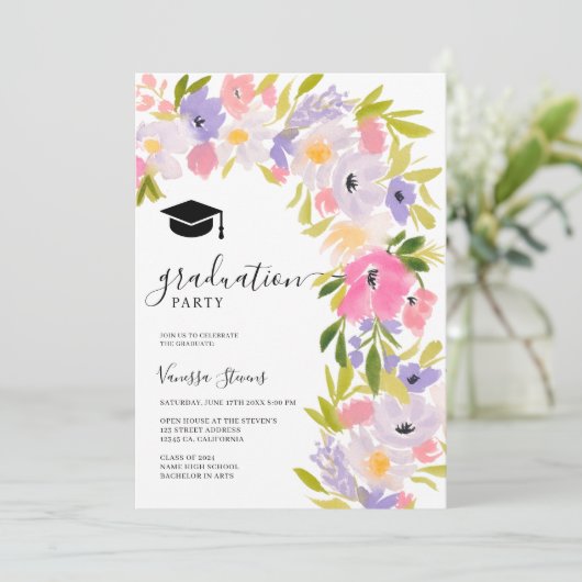 Boho pastel wilde bloemen voorjaar afstuderen kaart (Staand voorkant)