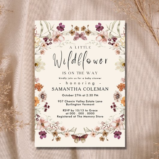 Boho Pastel Wildflower Cute Modern Baby shower Kaart