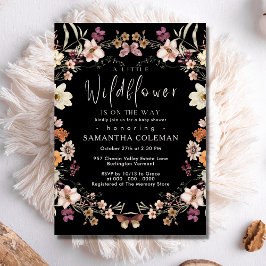 Boho Pastel Wildflower Modern Black Baby shower Kaart