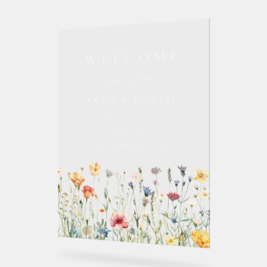 Boho Pastel Wildflower Wedding Welcome Acryl Bord (Hoek)