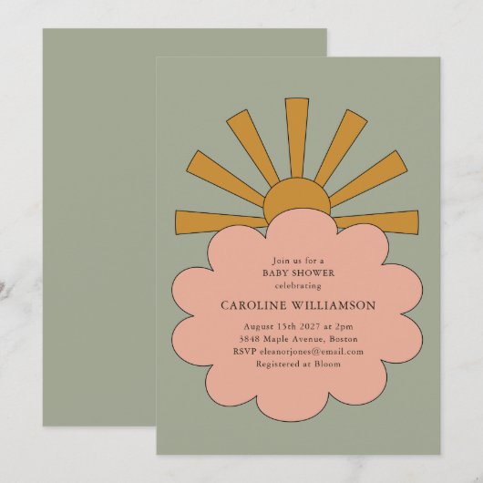  Boho Pastels Sunshine Cloud Baby shower Kaart (Voorkant / Achterkant)