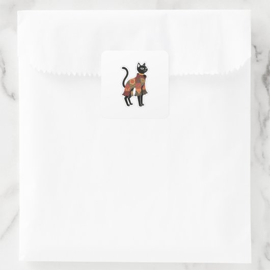 Boho Patchwork Kat Folk Art Sticker (Tas)