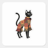 Boho Patchwork Kat Folk Art Sticker (Voorkant)