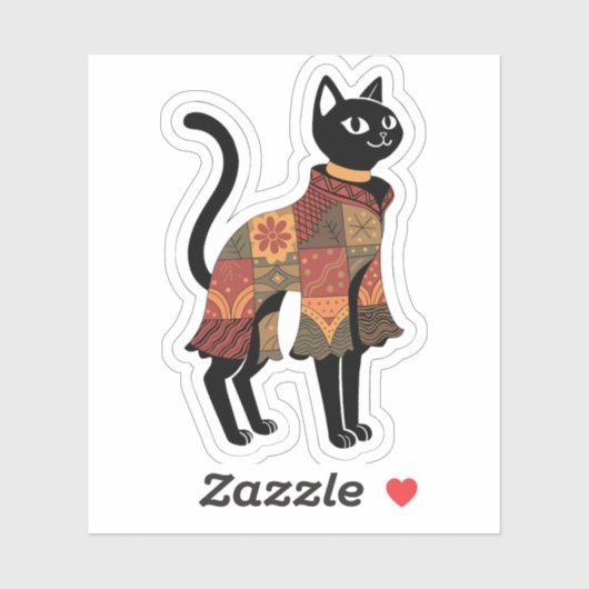 Boho Patchwork Kat Folk Art Sticker (Vel)