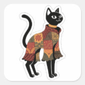 Boho Patchwork Kat Volkskunst Sticker (Voorkant)