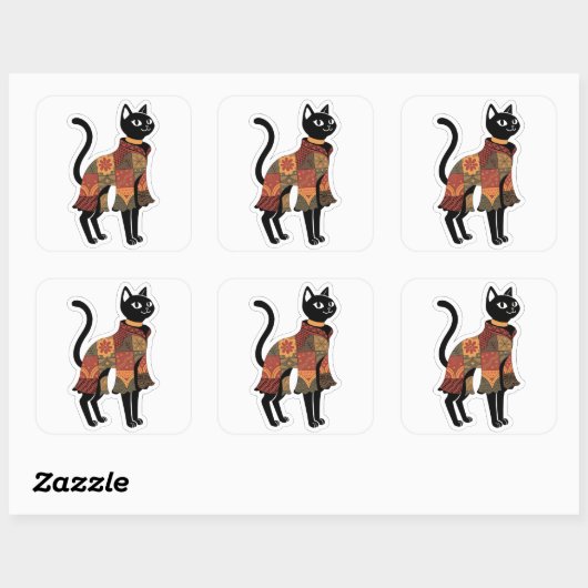 Boho Patchwork Kat Volkskunst Sticker (Vel)