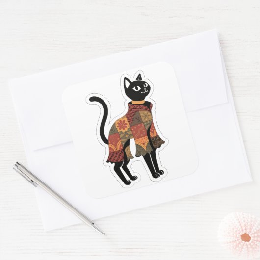 Boho Patchwork Kat Volkskunst Sticker (Envelop)