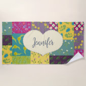 Boho Patchwork Quilt en hartvorm gepersonaliseerd Strandlaken (Voorkant)