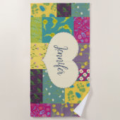 Boho Patchwork Quilt en hartvorm gepersonaliseerd Strandlaken (Voorkant)