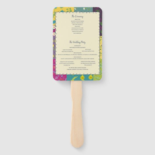 Boho Patchwork Quilt Maximalistisch trouwprogramma Handwaaier (Achterkant)