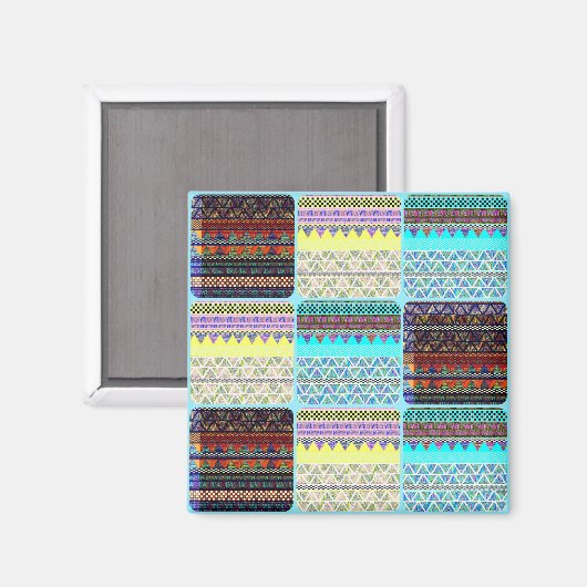 Boho Patchwork van Tribal Ethnic Stripes Magneet (Voorkant / Achterkant)