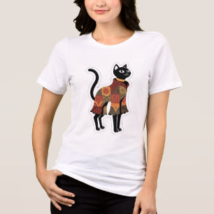 Boho Patchwork Zwarte Kat Grafische T-shirt