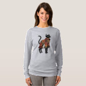 Boho Patchwork Zwarte Kat Grafische T-shirt (Voorkant volledig)