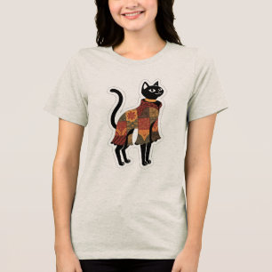 Boho Patchwork Zwarte Kat Grafische T-shirt