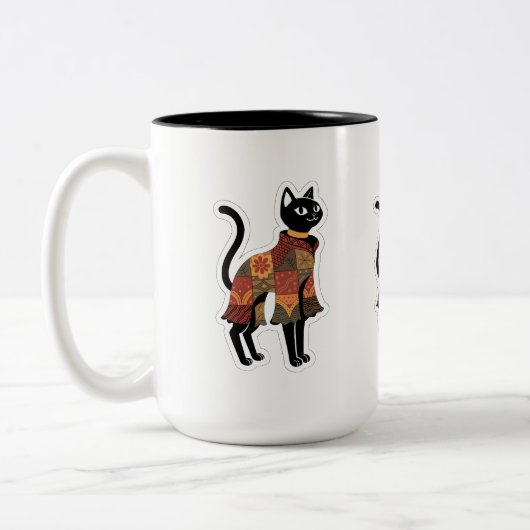 Boho Patchwork Zwarte Kat Koffiemok Tweekleurige Koffiemok (Links)