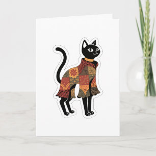 Boho Patchwork Zwarte Kat Wenskaart Kaart