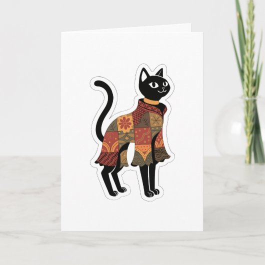 Boho Patchwork Zwarte Kat Wenskaart Kaart (Voorkant)