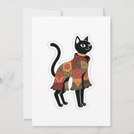 Boho Patchwork Zwarte Kat Wenskaart Kaart (Voorkant)