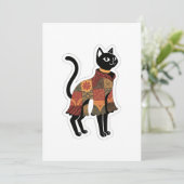 Boho Patchwork Zwarte Kat Wenskaart Kaart (Staand voorkant)
