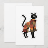 Boho Patchwork Zwarte Kat Wenskaart Kaart (Voorkant / Achterkant)