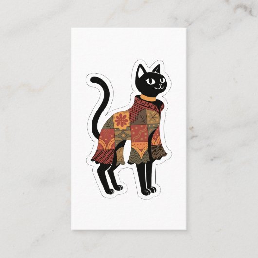 Boho Patchwork Zwarte Kat Wenskaart Visitekaartje (Voorkant)