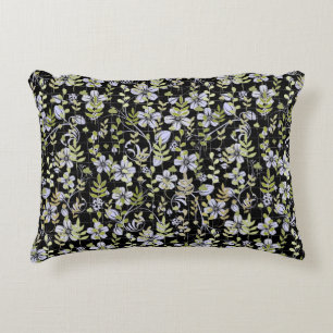 Boho patroon 02.w Bloemen op Zwart BG Accent Kussen