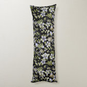 Boho patroon 02.w Bloemen op Zwart BG Lichaamskussen (Achterkant (Verticaal))