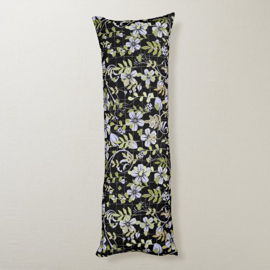 Boho patroon 02.w Bloemen op Zwart BG Lichaamskussen (Achterkant (Verticaal))