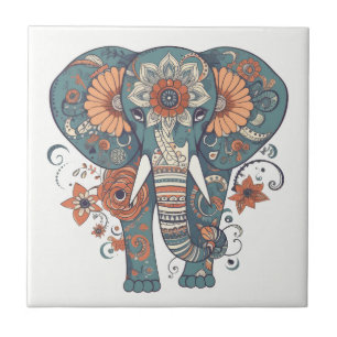 Boho patroon bloemenolifant tegeltje