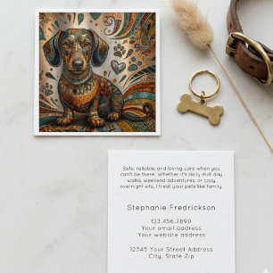 Boho Patroon Dachshund Hond Oppas Vierkant Vierkante Visitekaartje